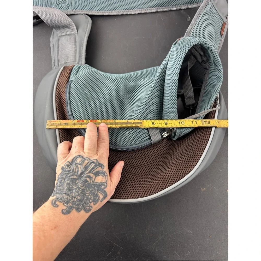 Small Pet Sling Carrier Mesh Crossbody Hands-Free Travel Bag Gray Teal